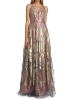 Feather Jacquard Fit-&-Flare Gown