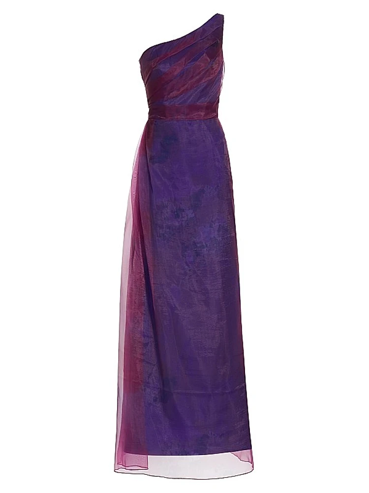 One-Shoulder Floral Organza Gown