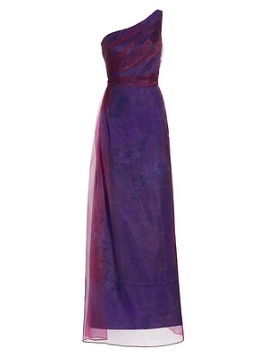 One-Shoulder Floral Organza Gown