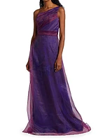 One-Shoulder Floral Organza Gown