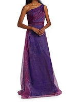 One-Shoulder Floral Organza Gown