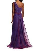 One-Shoulder Floral Organza Gown