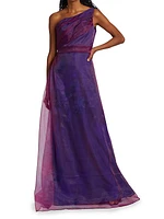 One-Shoulder Floral Organza Gown