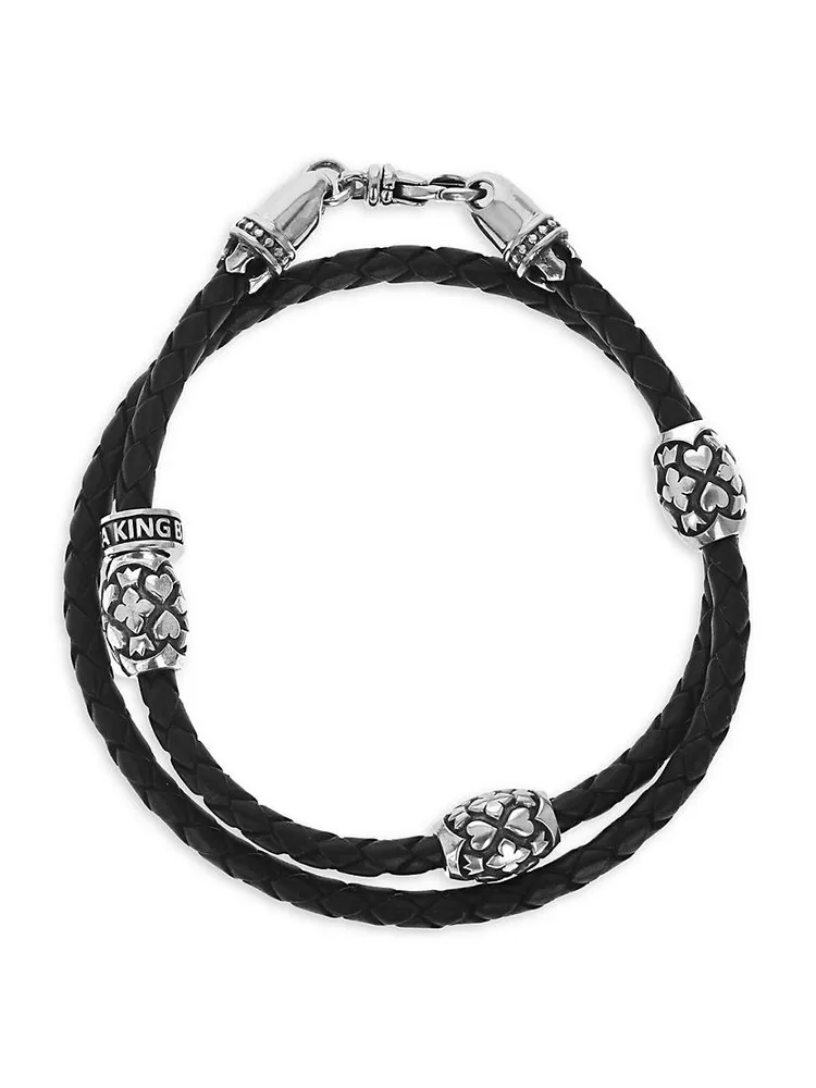 Wraparound Sterling Silver & Woven Leather Bracelet