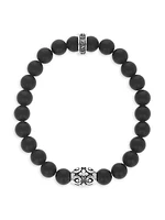 Onyx & Sterling Silver Cross Beaded Bracelet