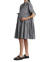 Babette Gingham-Print A-Line Maternity Midi-Dress