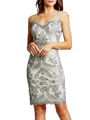 Sequin Lace Deep V-Neck Dress