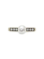 Stx & Stones 18K Yellow Gold, 6MM Natural Pearl Diamond Ring