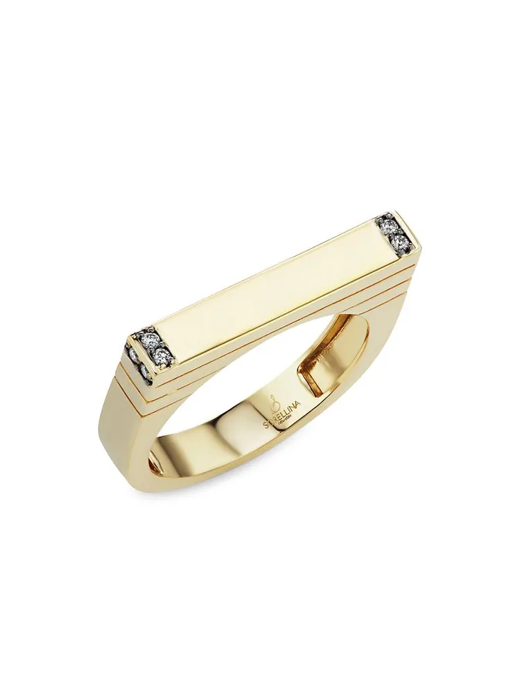 18K Yellow Gold & Diamond Bar Ring