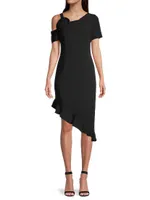 Asymmetric Ruffled Sheath Dress