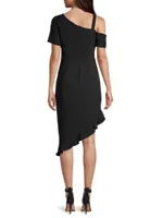 Asymmetric Ruffled Sheath Dress