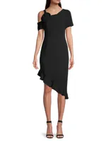 Asymmetric Ruffled Sheath Dress