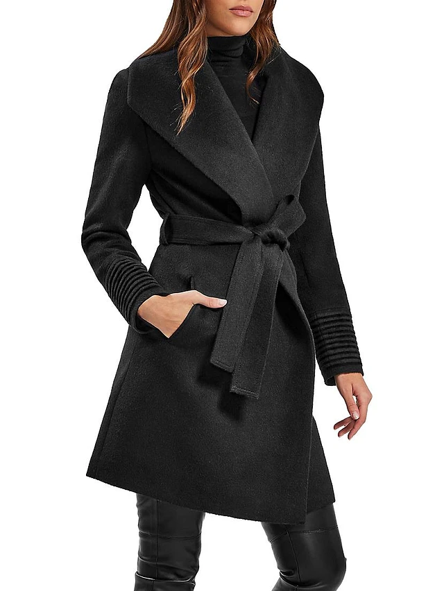 Womens Long Black Wool Coat with Red Detailing and Shawl Collar 1106# Womens Long Black Wool Coat with Red Detailing and Shawl Collar 1106#