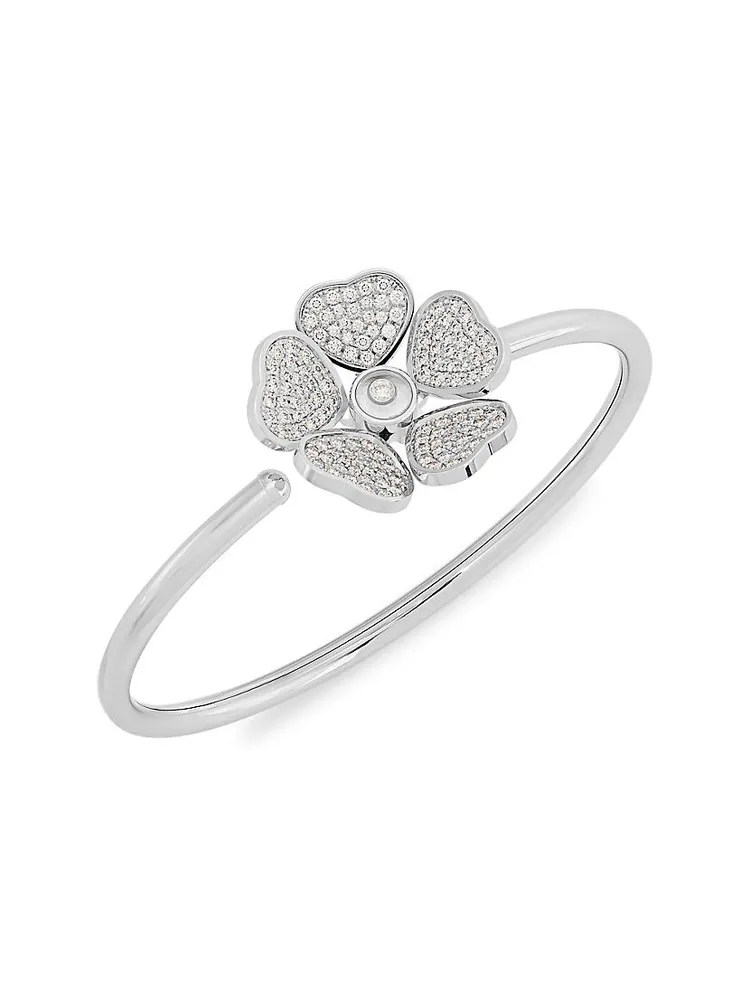 Happy Hearts Flowers 18K White Gold & Diamond Bangle