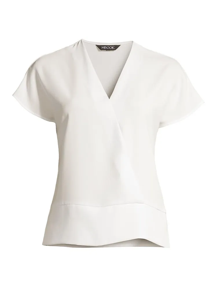 Crepe Short Sleeve V-Neck Blouse