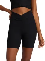 V-Waist Rib-Knit Biker Shorts