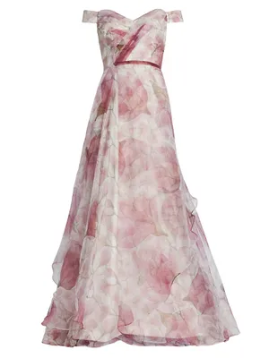 Floral Organza Off-The-Shoulder Gown