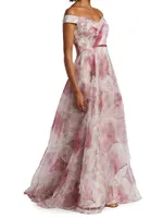 Floral Organza Off-The-Shoulder Gown