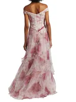 Floral Organza Off-The-Shoulder Gown