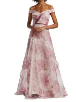 Floral Organza Off-The-Shoulder Gown