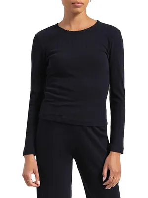 Pointelle Long-Sleeve Top