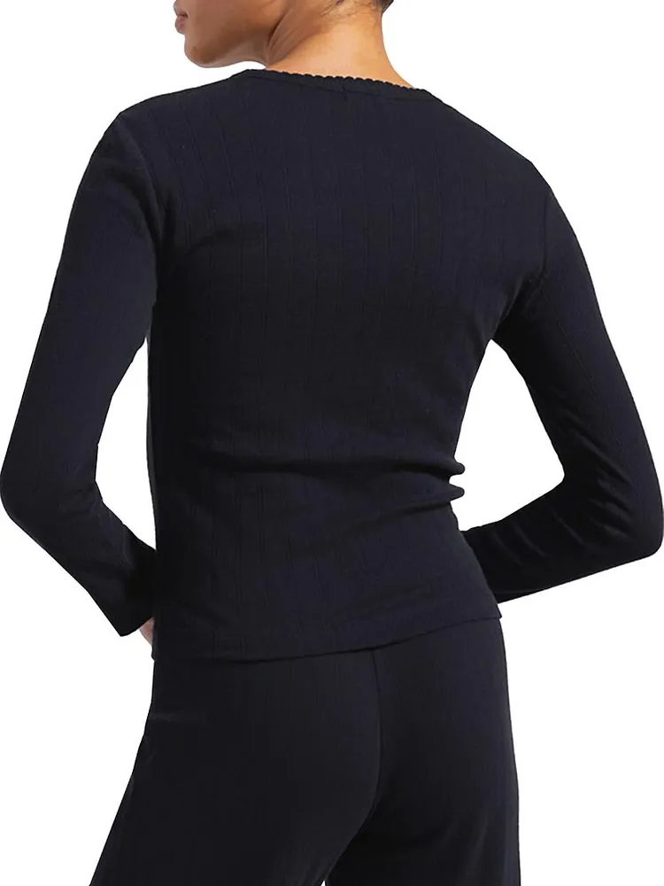 Pointelle Long-Sleeve Top