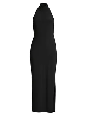 Halter Turtleneck Slit Gown