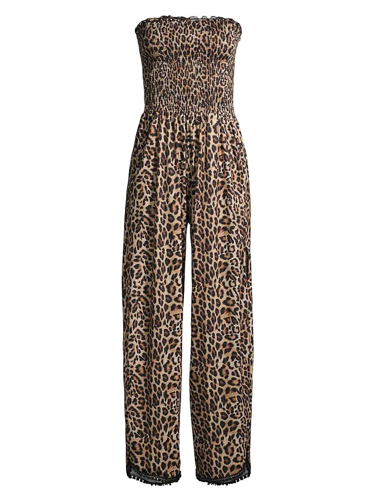 Harriet Leopard Strapless Coverup Jumpsuit