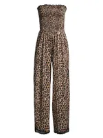 Harriet Leopard Strapless Coverup Jumpsuit