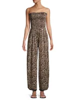 Harriet Leopard Strapless Coverup Jumpsuit