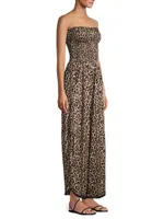 Harriet Leopard Strapless Coverup Jumpsuit