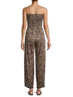 Harriet Leopard Strapless Coverup Jumpsuit