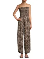 Harriet Leopard Strapless Coverup Jumpsuit