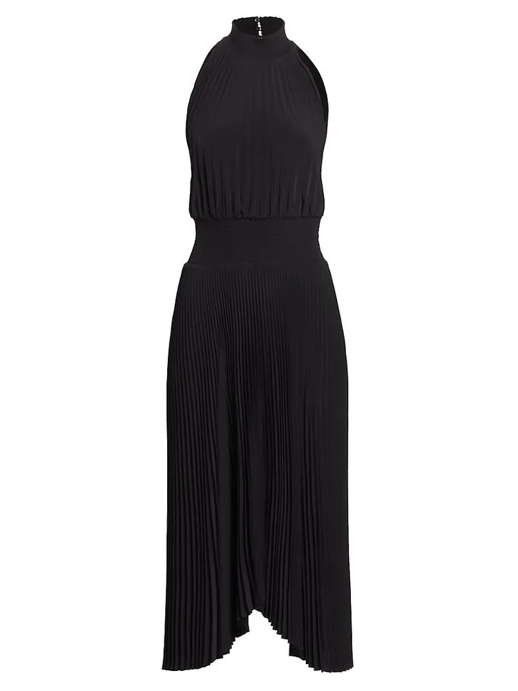 Renzo Plissé Halter Midi Dress