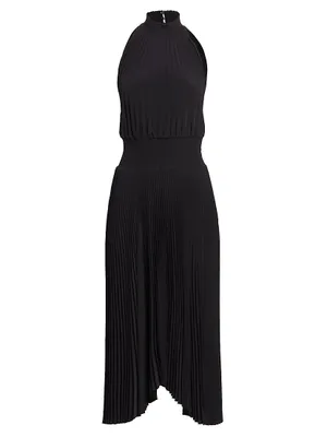 Renzo Plissé Halter Midi Dress