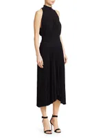 Renzo Plissé Halter Midi Dress