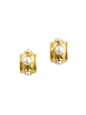 19K Yellow Gold & 5-8MM Freshwater Pearl Hoop Earrings