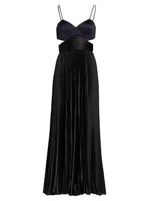 Pleated Satin Cutout Gown