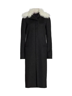 Dyed Shearling Collar Wool Coat