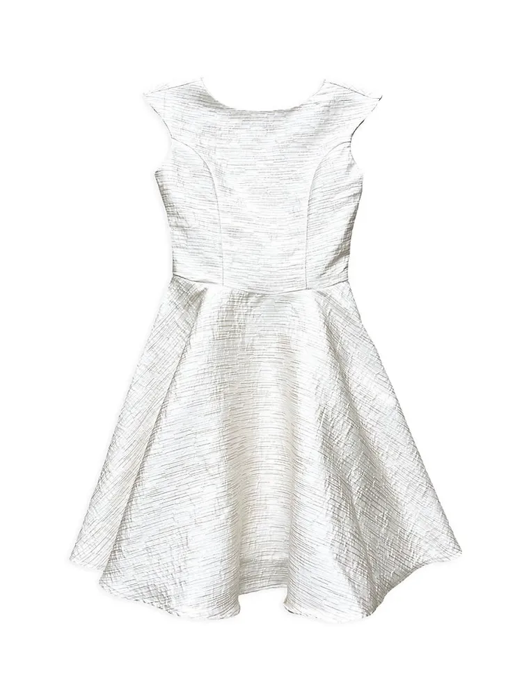 Girl's Cap Sleeve Metallic Jacquard Dress