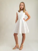 Girl's Cap Sleeve Metallic Jacquard Dress