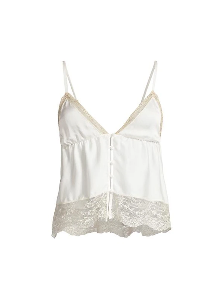 Tiered Lace-Trim Silk Camisole