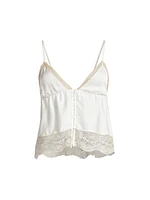 Tiered Lace-Trim Silk Camisole