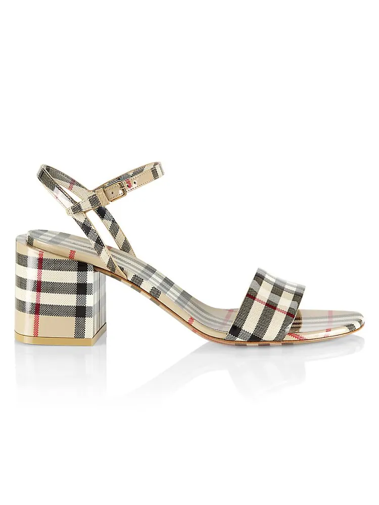 Burberry - Beige Check Leather Sandals | Childrensalon