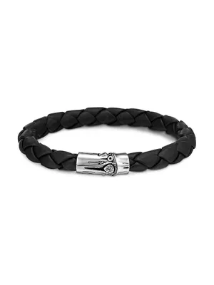 Bamboo Sterling Silver, Diamond & Leather Station Bracelet