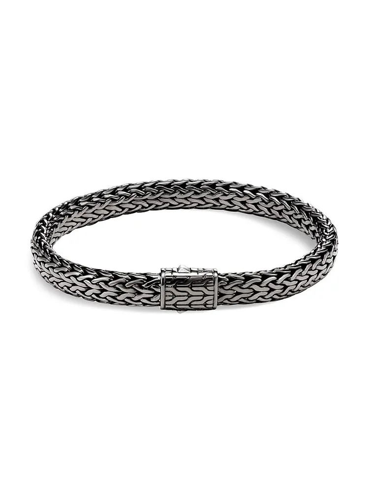 Chain Collection Black Rhodium-Plated Sterling Silver Icon Woven Chain Bracelet