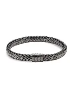 Chain Collection Black Rhodium-Plated Sterling Silver Icon Woven Chain Bracelet