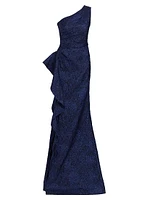Metallic Jacquard One-Shoulder Gown