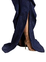 Metallic Jacquard One-Shoulder Gown