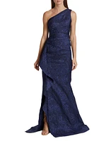 Metallic Jacquard One-Shoulder Gown